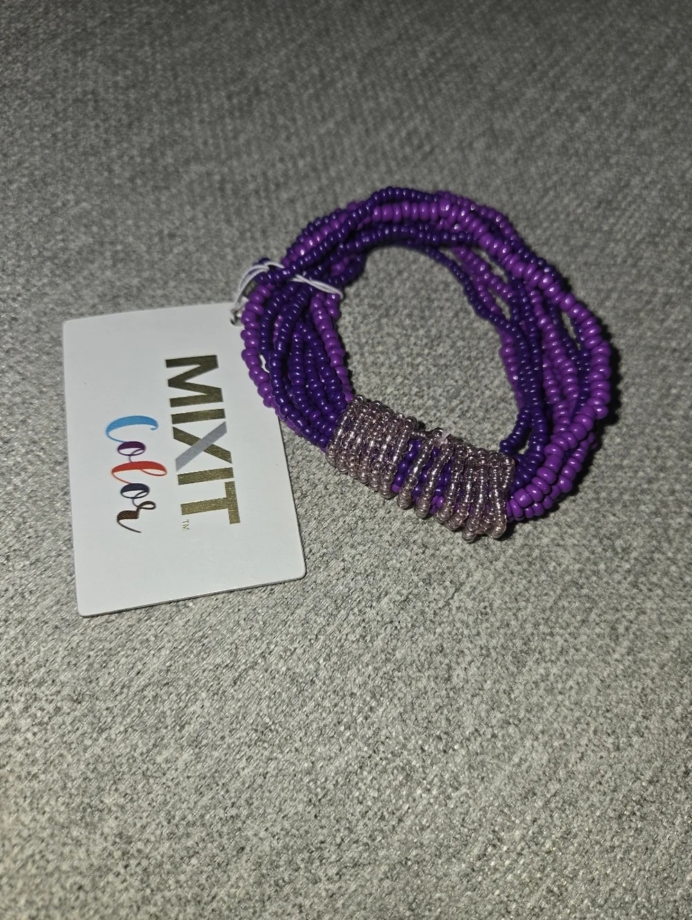 Purple Beaded Multi-Strand Bracelet with Crystal Wrap Accent